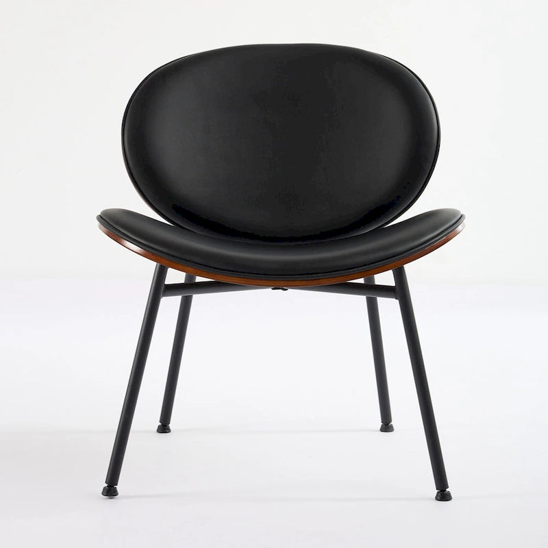 Fauteuil d’appoint lounge en similicuir avec placage imitation bois et assise en mousse haute densité
