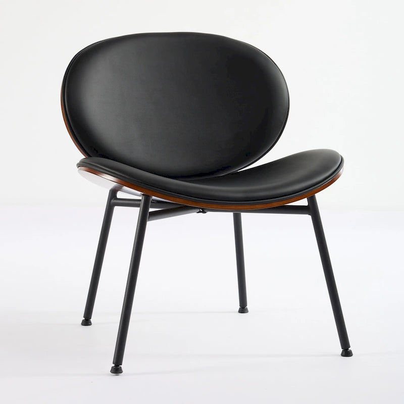 PU Leather Lounge Accent Chair with Wood Grain Veneer & High-Density Foam Seat