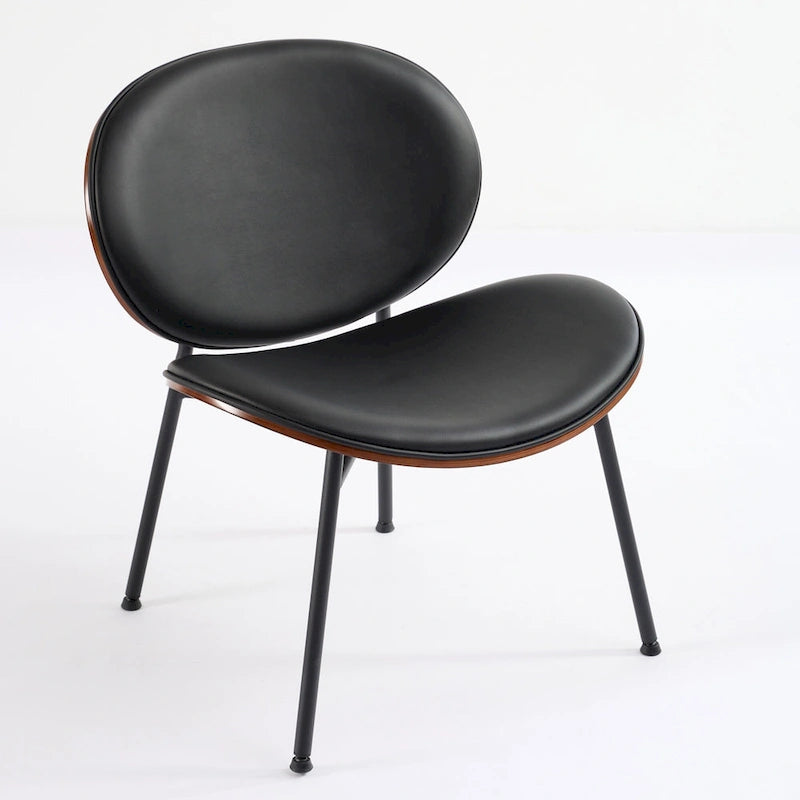 PU Leather Lounge Accent Chair with Wood Grain Veneer & High-Density Foam Seat