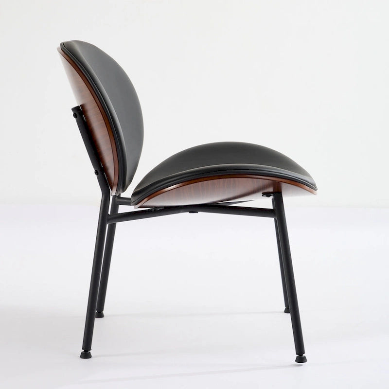 Fauteuil d’appoint lounge en similicuir avec placage imitation bois et assise en mousse haute densité