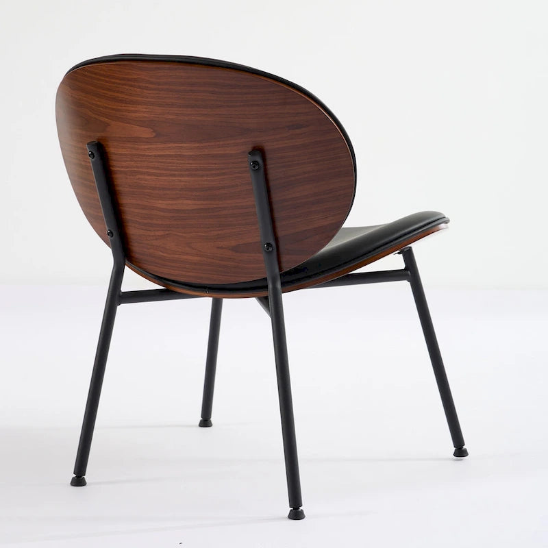 Fauteuil d’appoint lounge en similicuir avec placage imitation bois et assise en mousse haute densité
