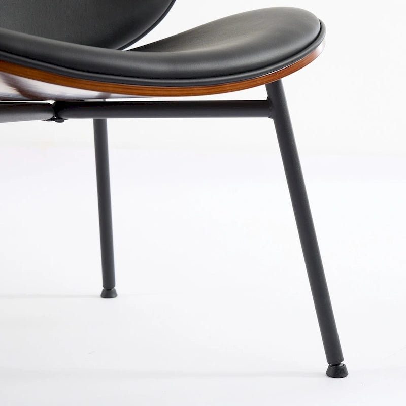 Fauteuil d’appoint lounge en similicuir avec placage imitation bois et assise en mousse haute densité