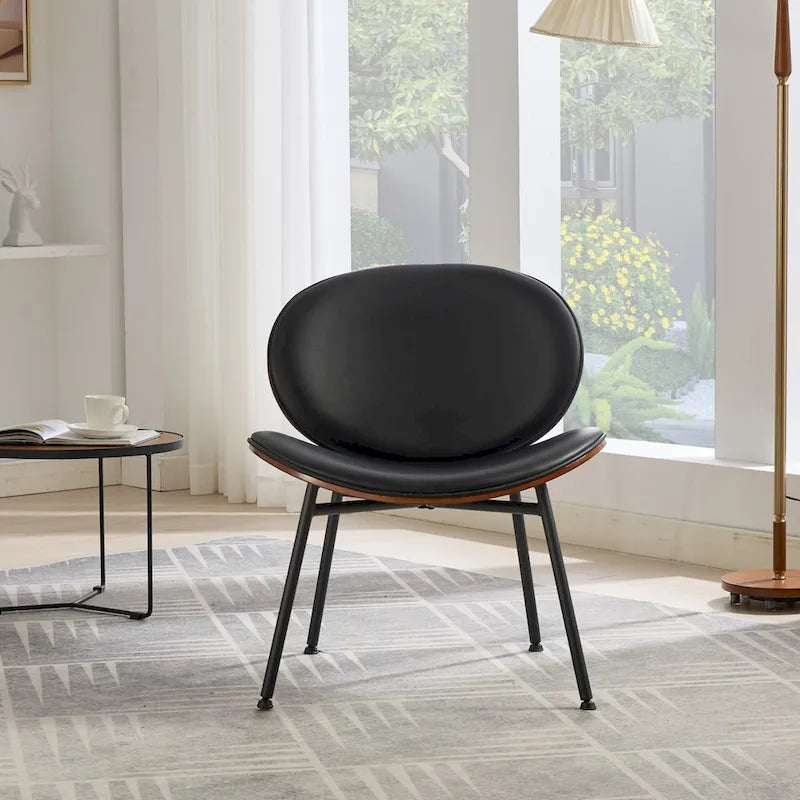 Fauteuil d’appoint lounge en similicuir avec placage imitation bois et assise en mousse haute densité