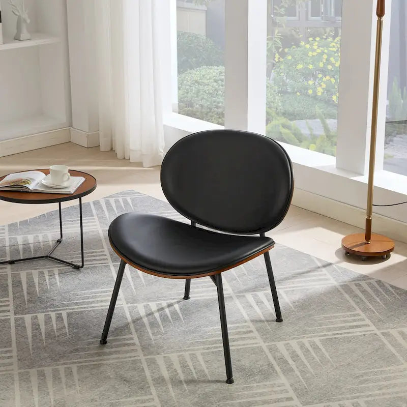 Fauteuil d’appoint lounge en similicuir avec placage imitation bois et assise en mousse haute densité