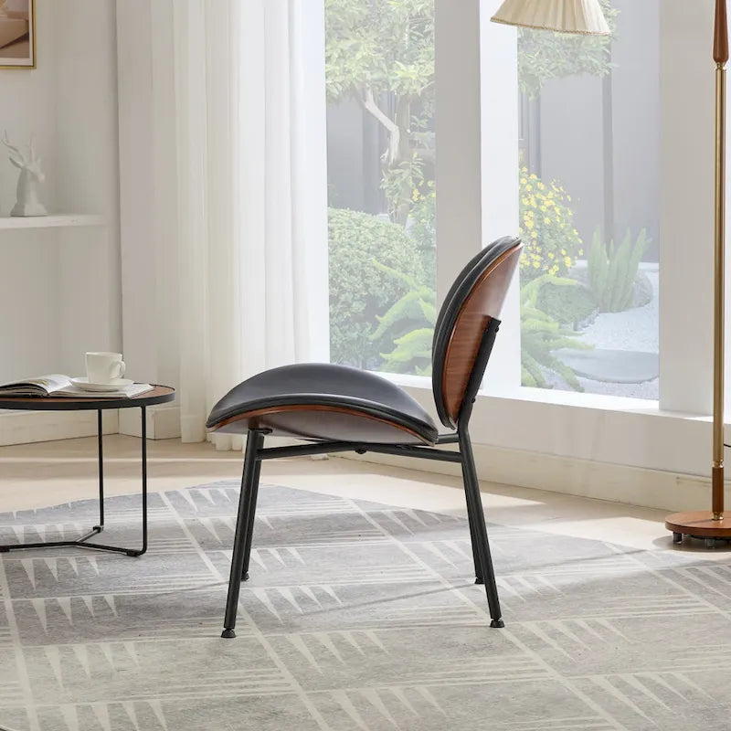 Fauteuil d’appoint lounge en similicuir avec placage imitation bois et assise en mousse haute densité