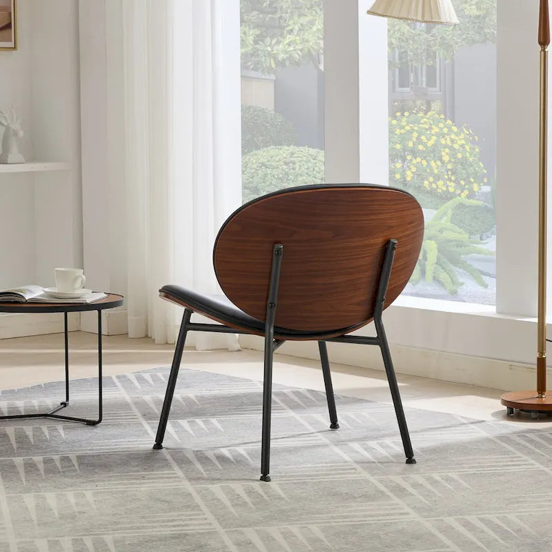 Fauteuil d’appoint lounge en similicuir avec placage imitation bois et assise en mousse haute densité
