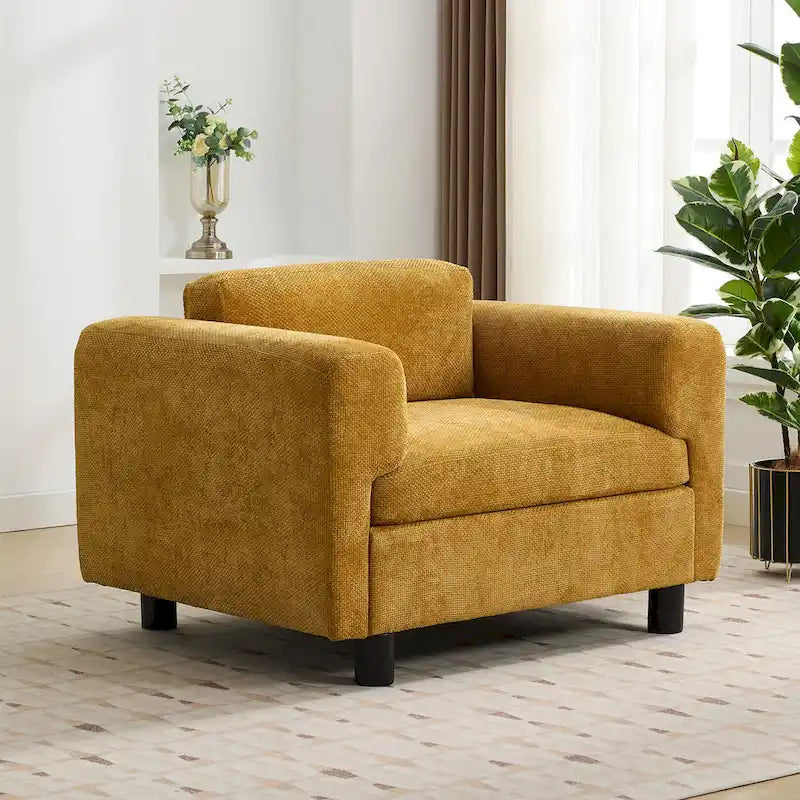 Oversized Woven Velvet Accent Armchair with High-Density Cushion & Rubberwood Legs