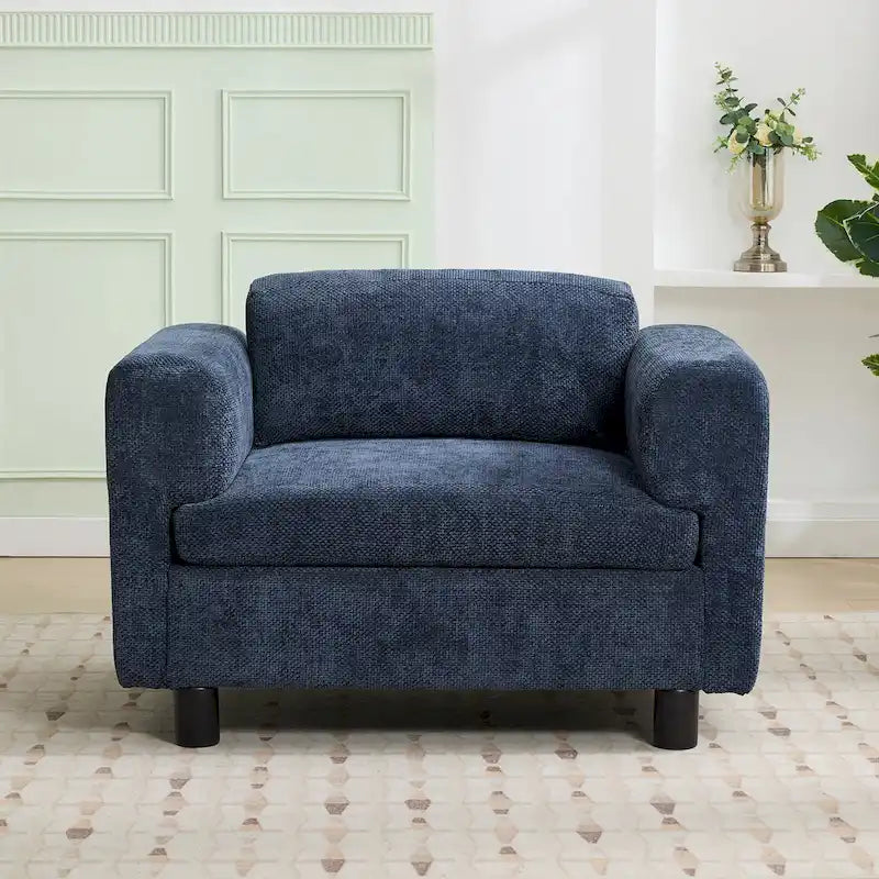 Oversized Woven Velvet Accent Armchair with High-Density Cushion & Rubberwood Legs