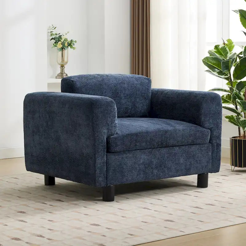 Oversized Woven Velvet Accent Armchair with High-Density Cushion & Rubberwood Legs