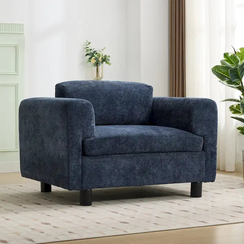 Fauteuil d’appoint surdimensionné en velours tissé avec coussin haute densité et pieds en bois d’hévéa