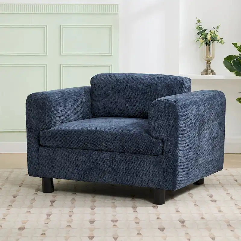 Fauteuil d’appoint surdimensionné en velours tissé avec coussin haute densité et pieds en bois d’hévéa