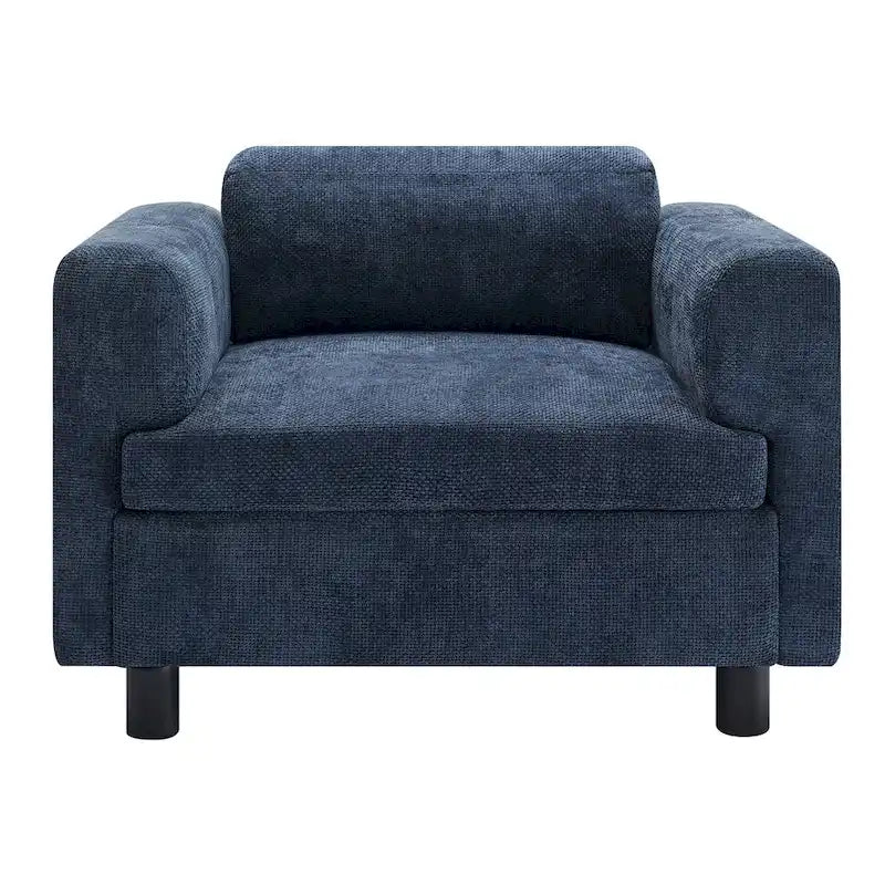 Fauteuil d’appoint surdimensionné en velours tissé avec coussin haute densité et pieds en bois d’hévéa