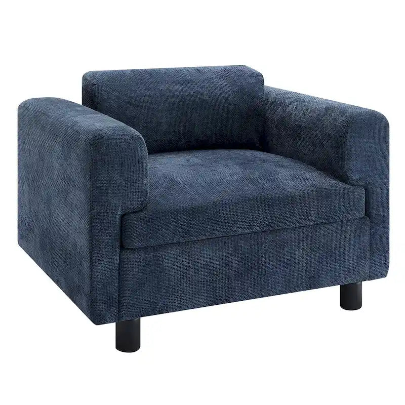 Fauteuil d’appoint surdimensionné en velours tissé avec coussin haute densité et pieds en bois d’hévéa