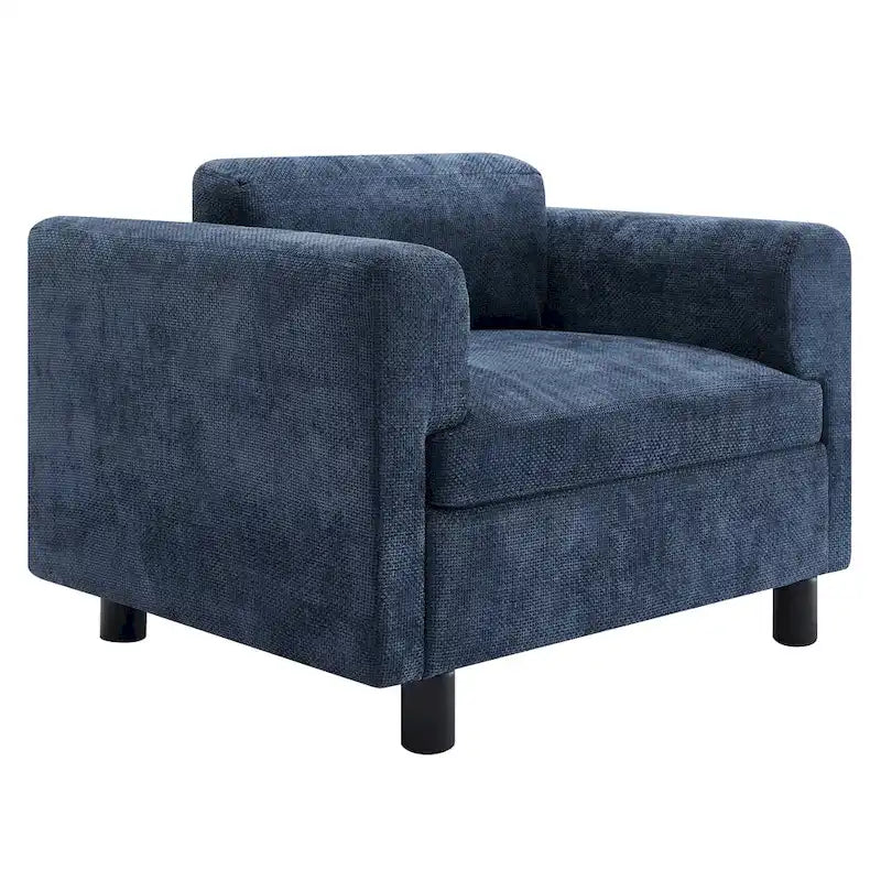 Fauteuil d’appoint surdimensionné en velours tissé avec coussin haute densité et pieds en bois d’hévéa