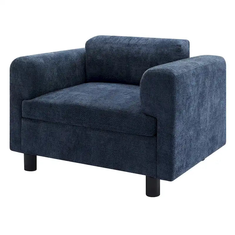 Fauteuil d’appoint surdimensionné en velours tissé avec coussin haute densité et pieds en bois d’hévéa