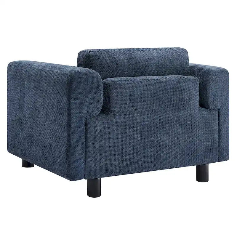 Fauteuil d’appoint surdimensionné en velours tissé avec coussin haute densité et pieds en bois d’hévéa