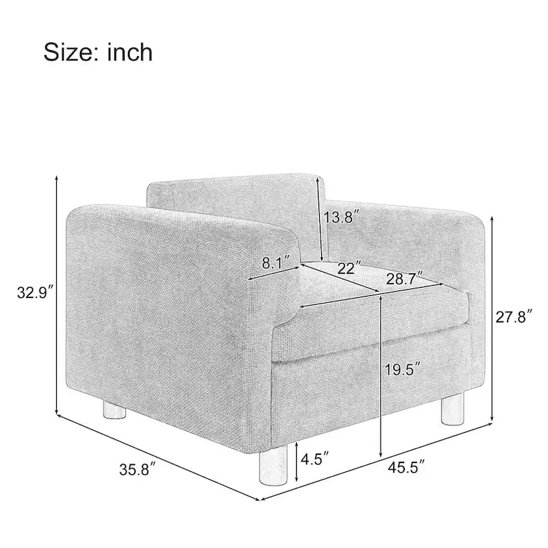 Fauteuil d’appoint surdimensionné en velours tissé avec coussin haute densité et pieds en bois d’hévéa