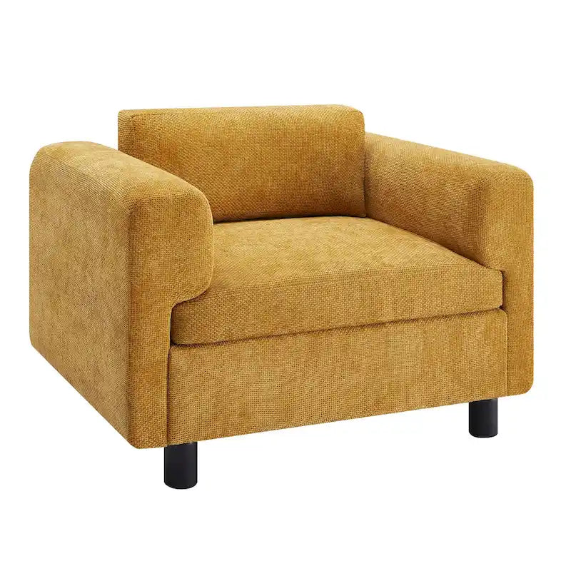 Fauteuil d’appoint surdimensionné en velours tissé avec coussin haute densité et pieds en bois d’hévéa