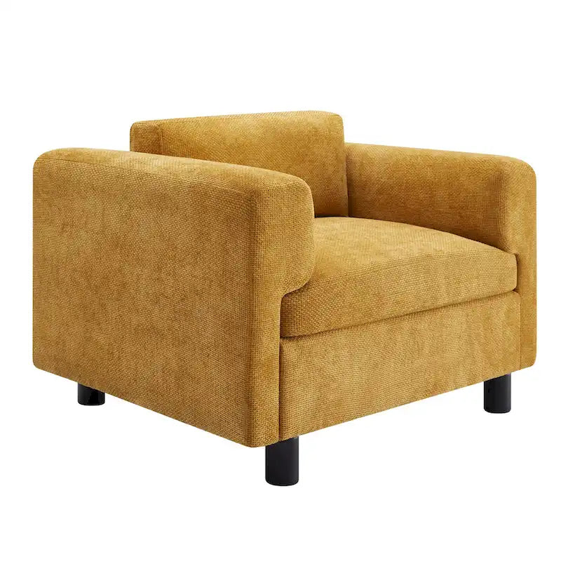Fauteuil d’appoint surdimensionné en velours tissé avec coussin haute densité et pieds en bois d’hévéa
