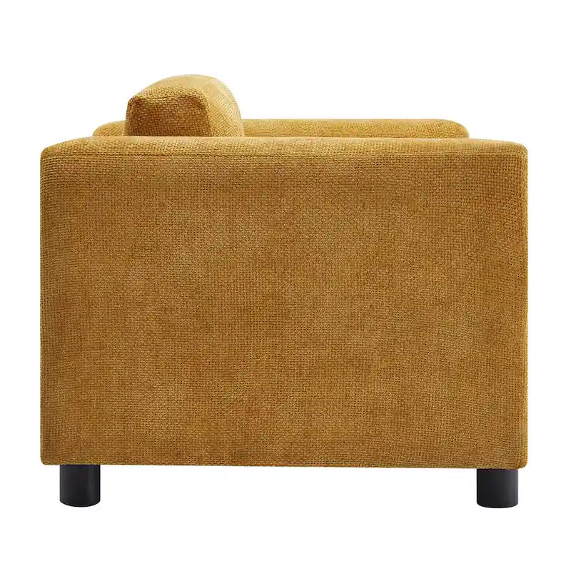 Fauteuil d’appoint surdimensionné en velours tissé avec coussin haute densité et pieds en bois d’hévéa
