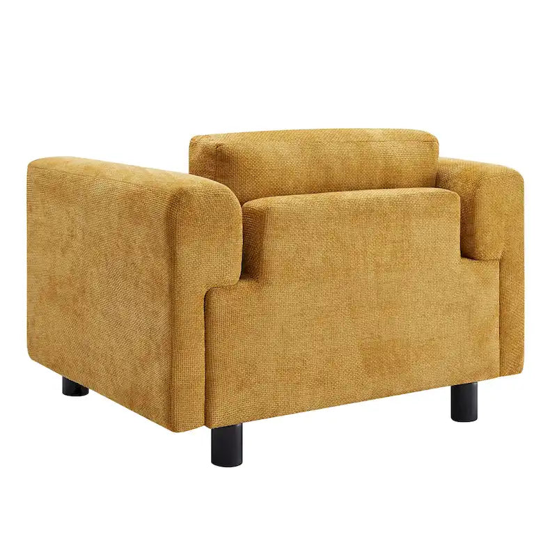 Fauteuil d’appoint surdimensionné en velours tissé avec coussin haute densité et pieds en bois d’hévéa