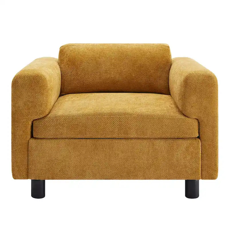 Fauteuil d’appoint surdimensionné en velours tissé avec coussin haute densité et pieds en bois d’hévéa