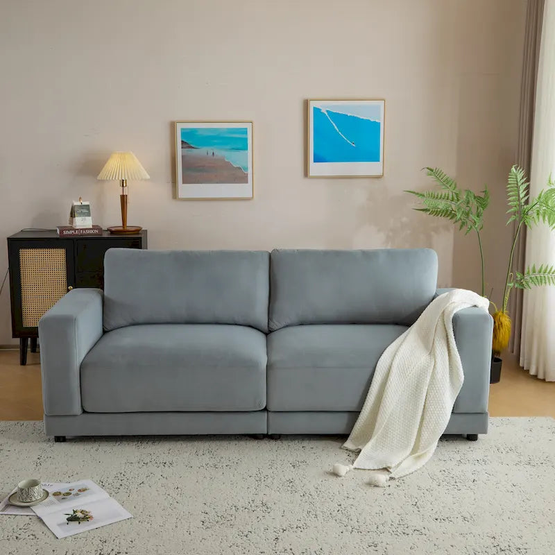 Modern Square Arm Upholstered Loveseat Sofa with High-Density Foam Cushions