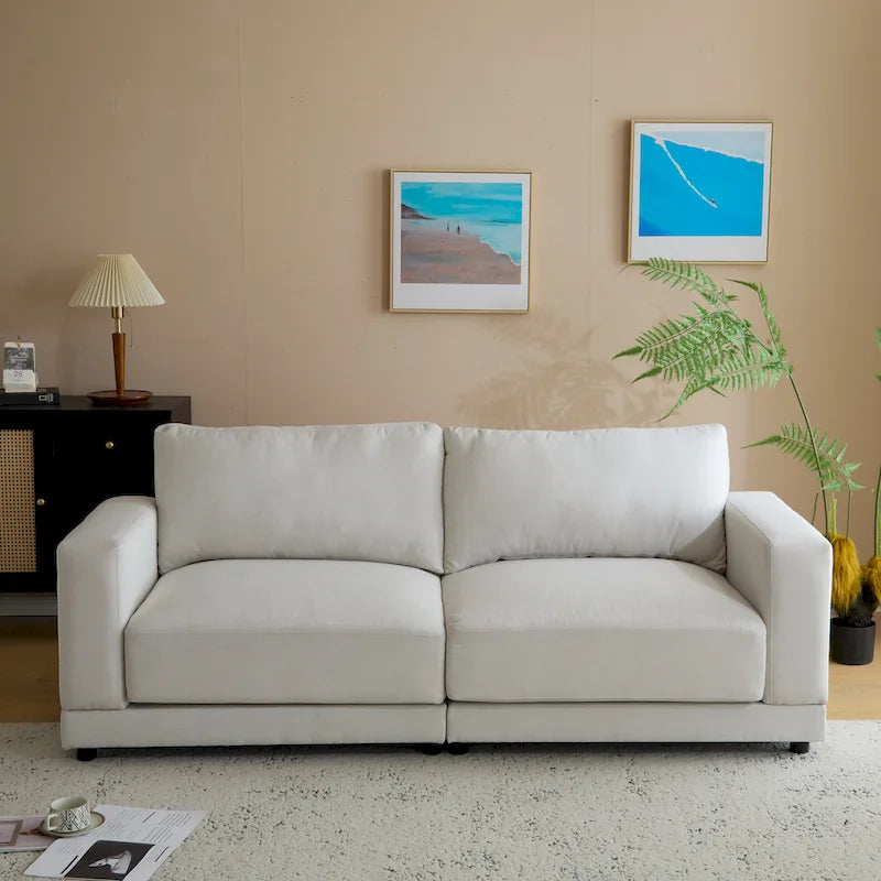 Modern Square Arm Upholstered Loveseat Sofa with High-Density Foam Cushions