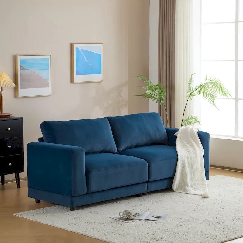 Modern Square Arm Upholstered Loveseat Sofa with High-Density Foam Cushions