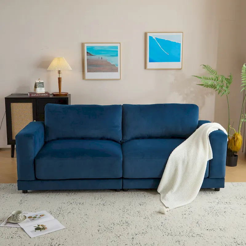 Modern Square Arm Upholstered Loveseat Sofa with High-Density Foam Cushions