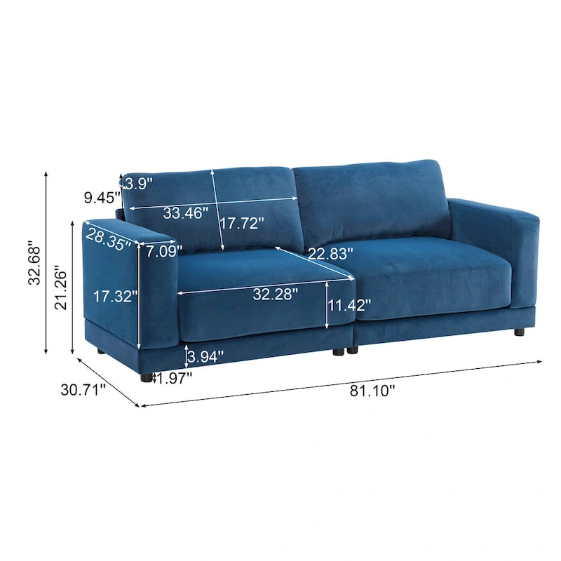 Modern Square Arm Upholstered Loveseat Sofa with High-Density Foam Cushions