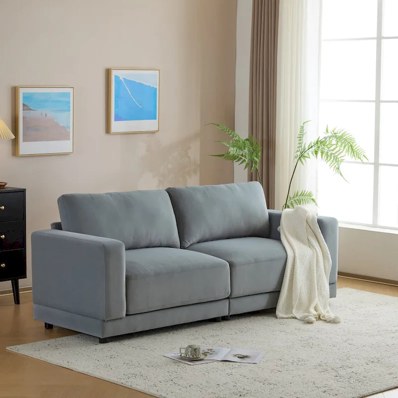 Modern Square Arm Upholstered Loveseat Sofa with High-Density Foam Cushions