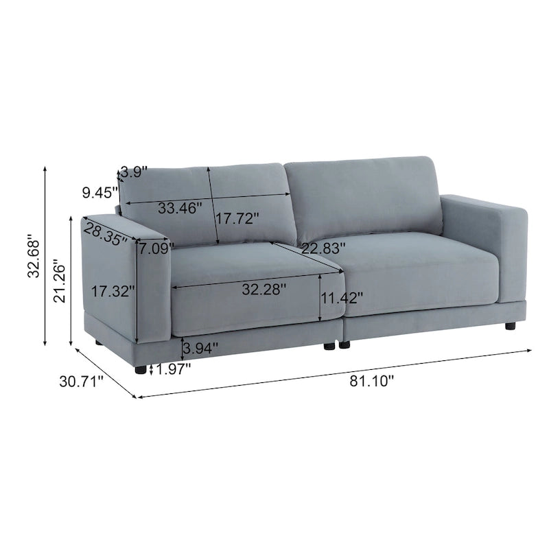Modern Square Arm Upholstered Loveseat Sofa with High-Density Foam Cushions