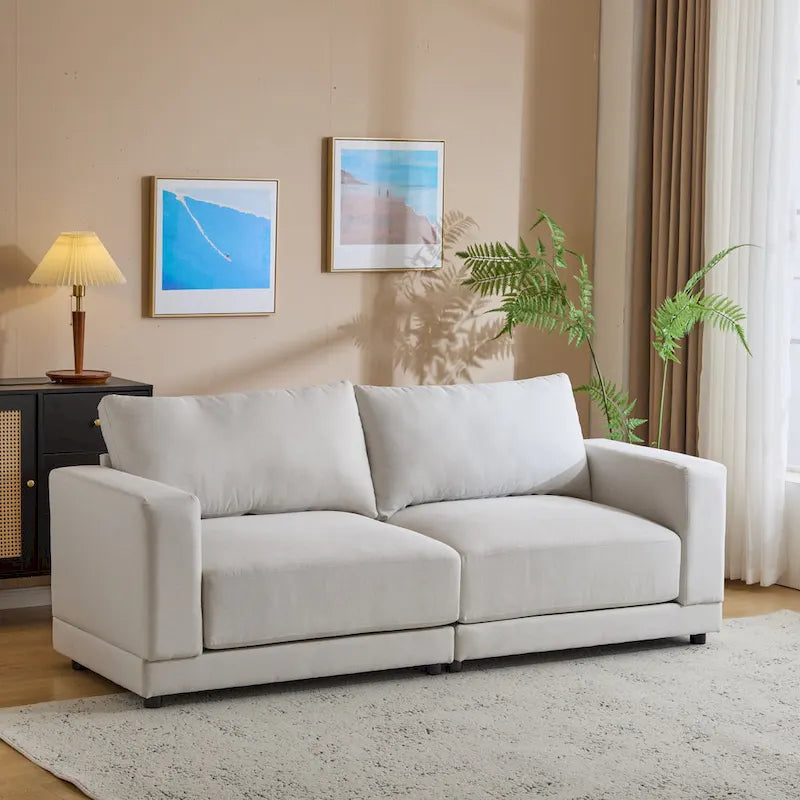 Modern Square Arm Upholstered Loveseat Sofa with High-Density Foam Cushions