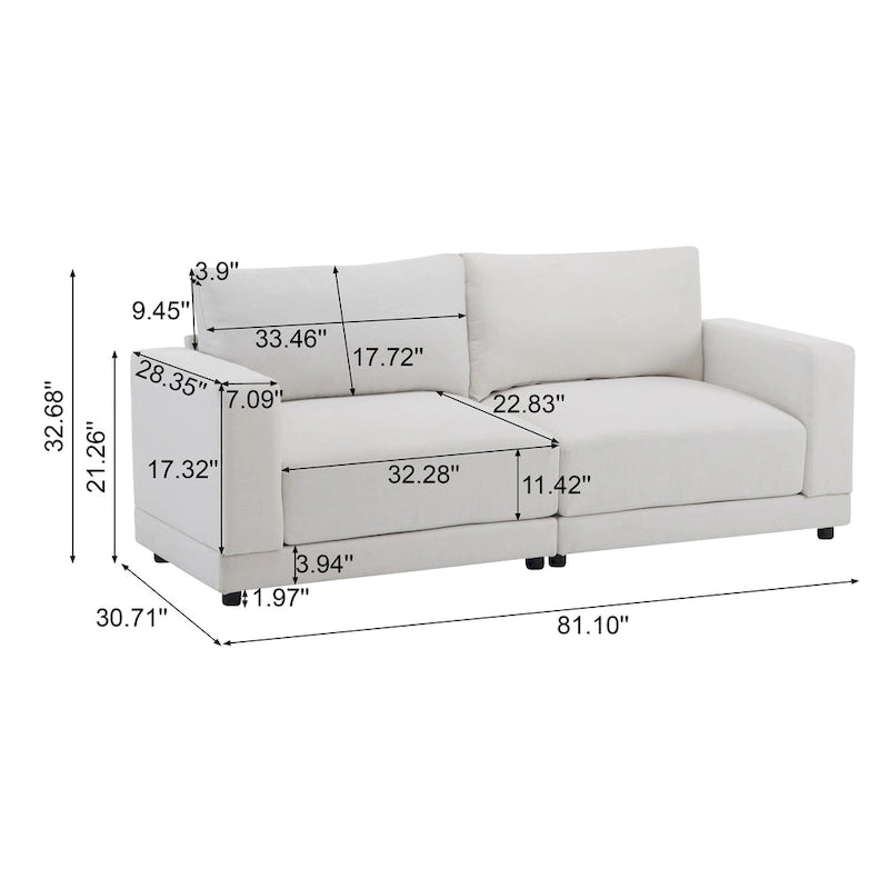 Modern Square Arm Upholstered Loveseat Sofa with High-Density Foam Cushions
