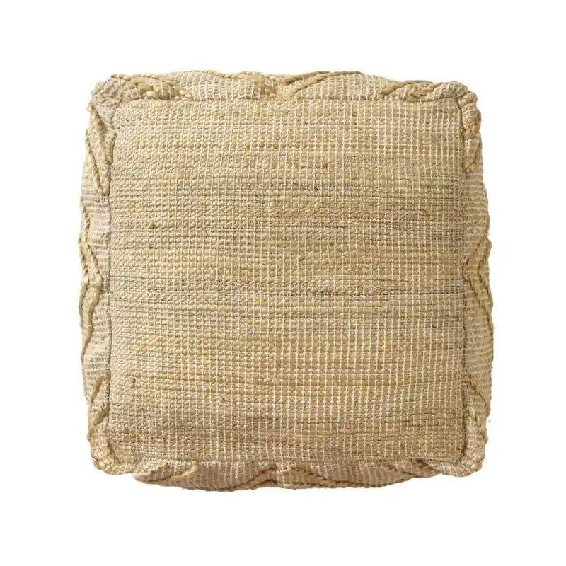 Handgewebter Würfel-Pouf aus Jute-Mischgewebe mit Vierpassmuster