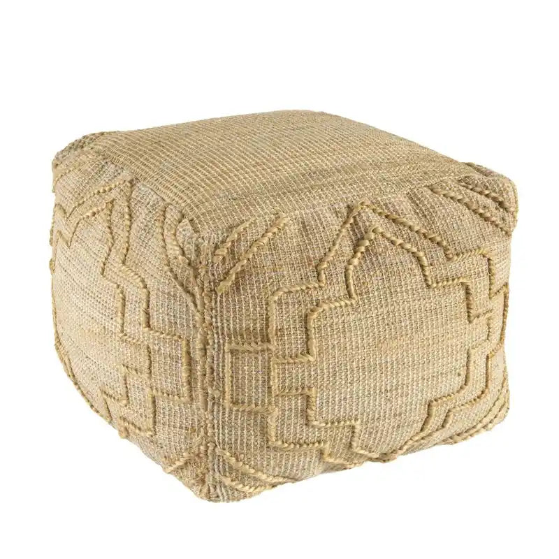 Handgewebter Würfel-Pouf aus Jute-Mischgewebe mit Vierpassmuster