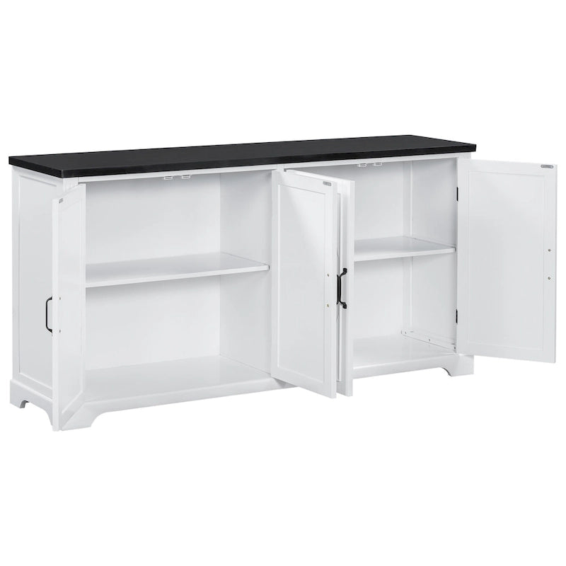 Farmhouse Solid Pine Wood Sideboard with Panel Doors & Metal Handles
