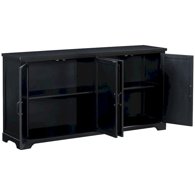 Farmhouse Solid Pine Wood Sideboard with Panel Doors & Metal Handles