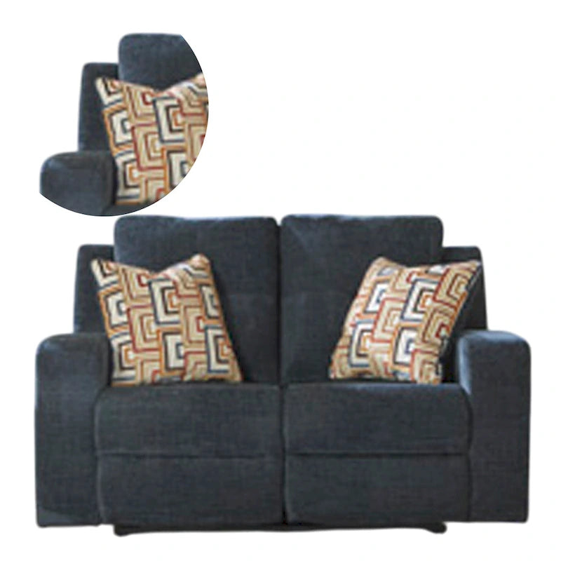 Divanetto reclinabile manuale da 64 pollici in blu navy con schienale trapuntato e cuscini decorativi