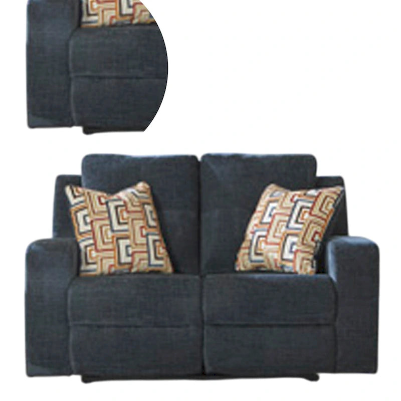 Divanetto reclinabile manuale da 64 pollici in blu navy con schienale trapuntato e cuscini decorativi