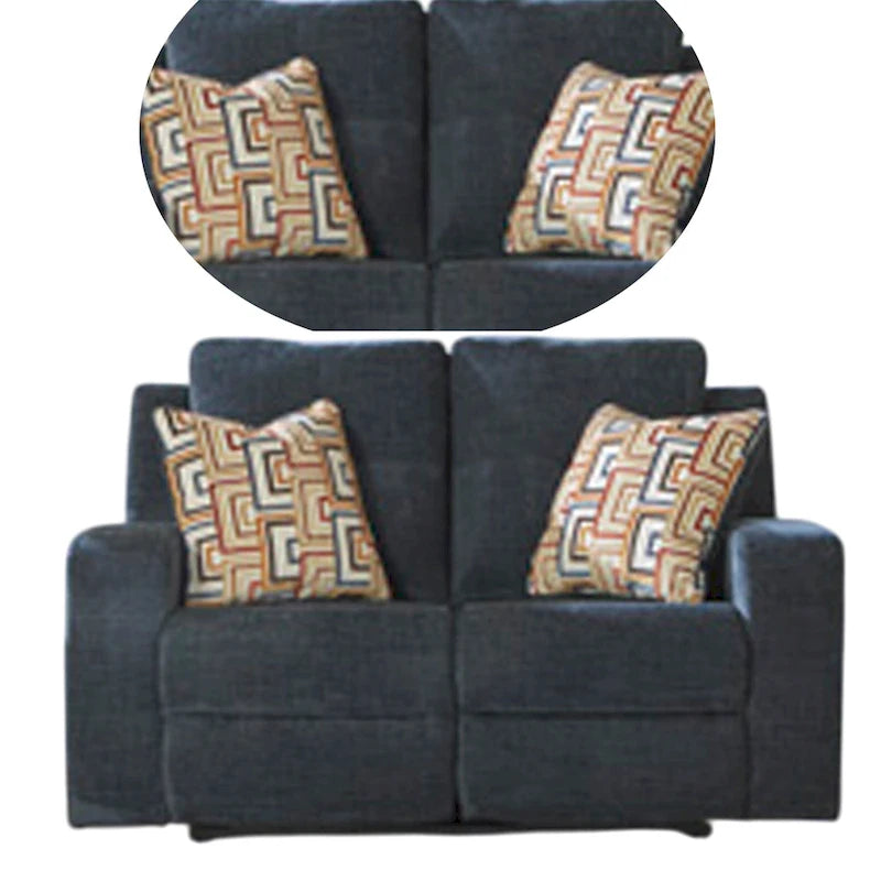 Divanetto reclinabile manuale da 64 pollici in blu navy con schienale trapuntato e cuscini decorativi