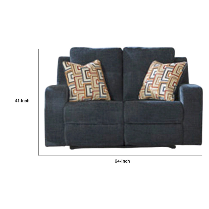 Causeuse inclinable manuelle de 64 pouces bleu marine avec dossier capitonné et coussins d’appoint