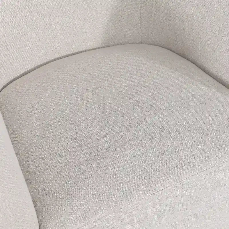 Poltrona decorativa a botte girevole con seduta ampia, in lino e con base in legno