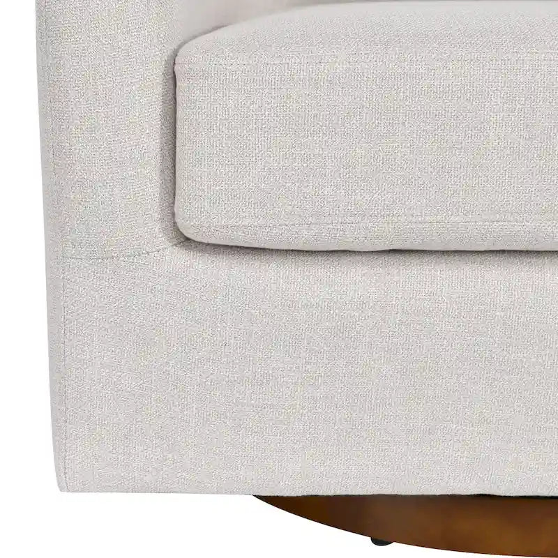 Poltrona decorativa a botte girevole con seduta ampia, in lino e con base in legno