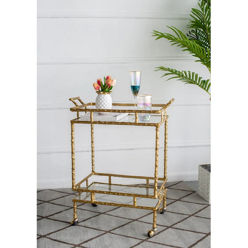 Two-Tiered Twig-Style Bar Cart with Gold & Silver Finish