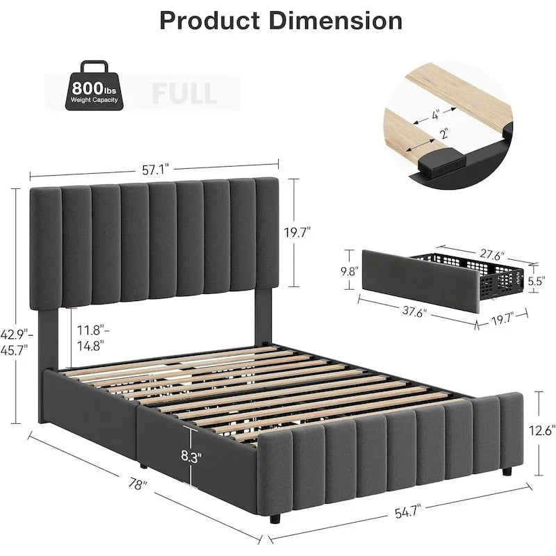 PU Leather Platform Bed Frame with 4 Storage Drawers & Adjustable Headboard