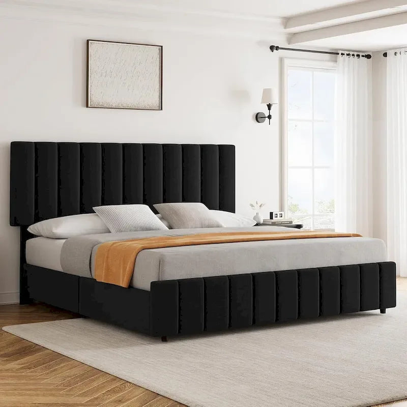 PU Leather Platform Bed Frame with 4 Storage Drawers & Adjustable Headboard