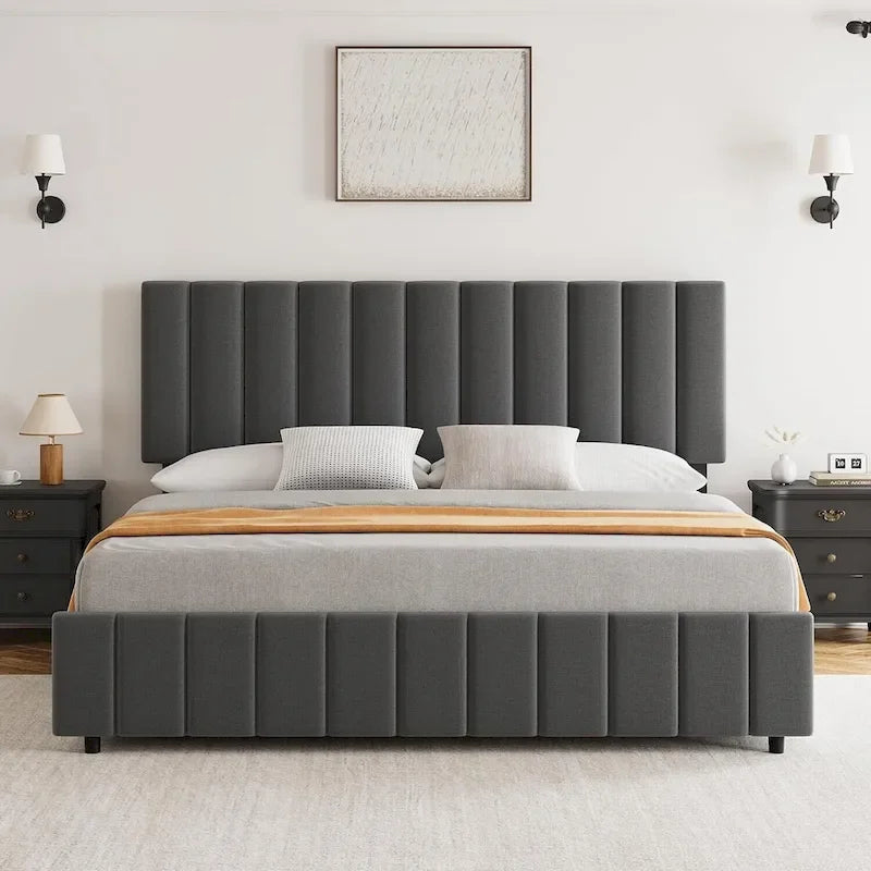 PU Leather Platform Bed Frame with 4 Storage Drawers & Adjustable Headboard