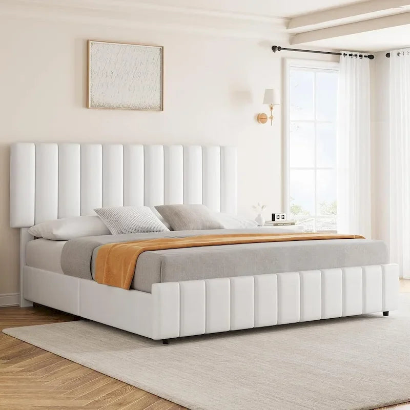 PU Leather Platform Bed Frame with 4 Storage Drawers & Adjustable Headboard
